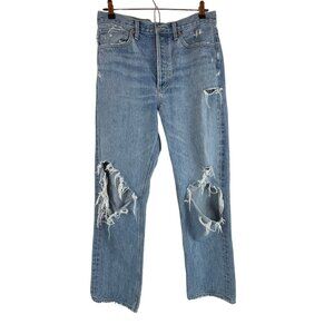 AGOLDE 90s Straight Loose Jeans Sz 28 Womens Blue Denim Ripped Destroyed